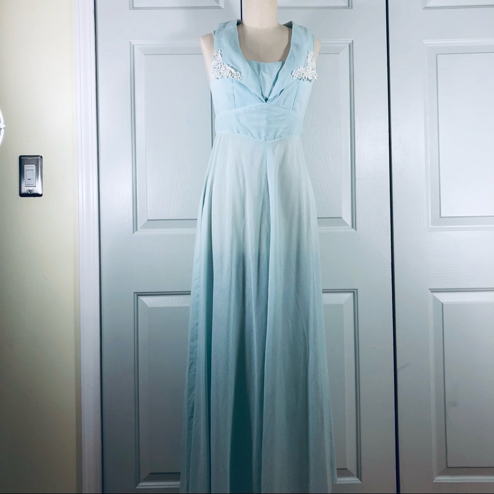 Vintage Ms Rita California Fit & Flare Wide Collar Lace Blue Dress Size S